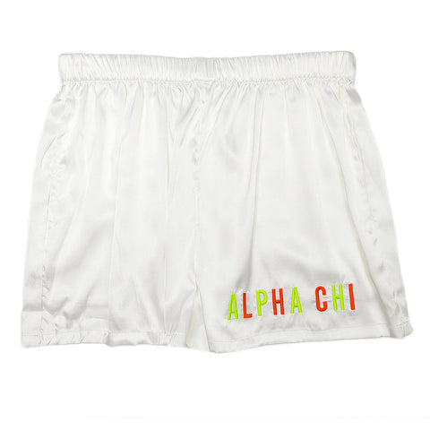 Alpha Chi Omega Embroidered Satin Short