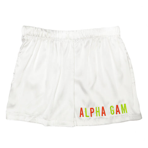Alpha Gamma Delta Embroidered Satin Short