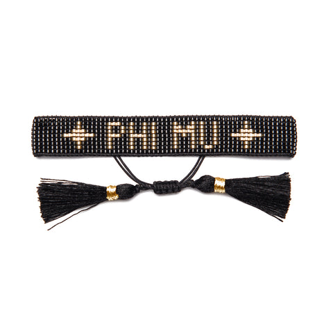 PHI MU Black and Gold Metallic Beaded Bracelet