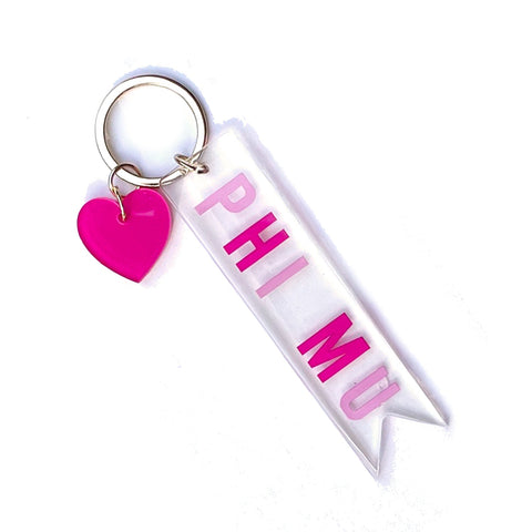 Phi Mu Acrylic Heart Keychain