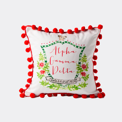 Alpha Gamma Delta Pom Pom Pillow