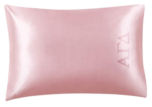 Alpha Gamma Delta Pink Embroidered Satin Pillowcase