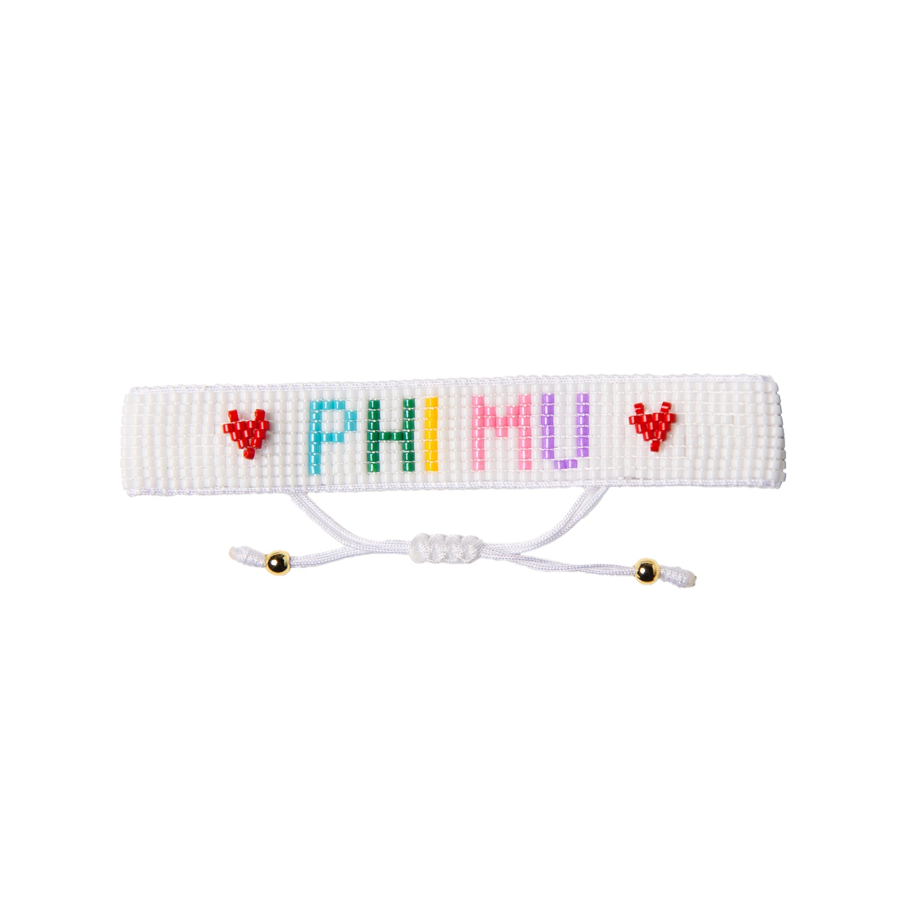 PHI MU Rainbow Heart Beaded Bracelet