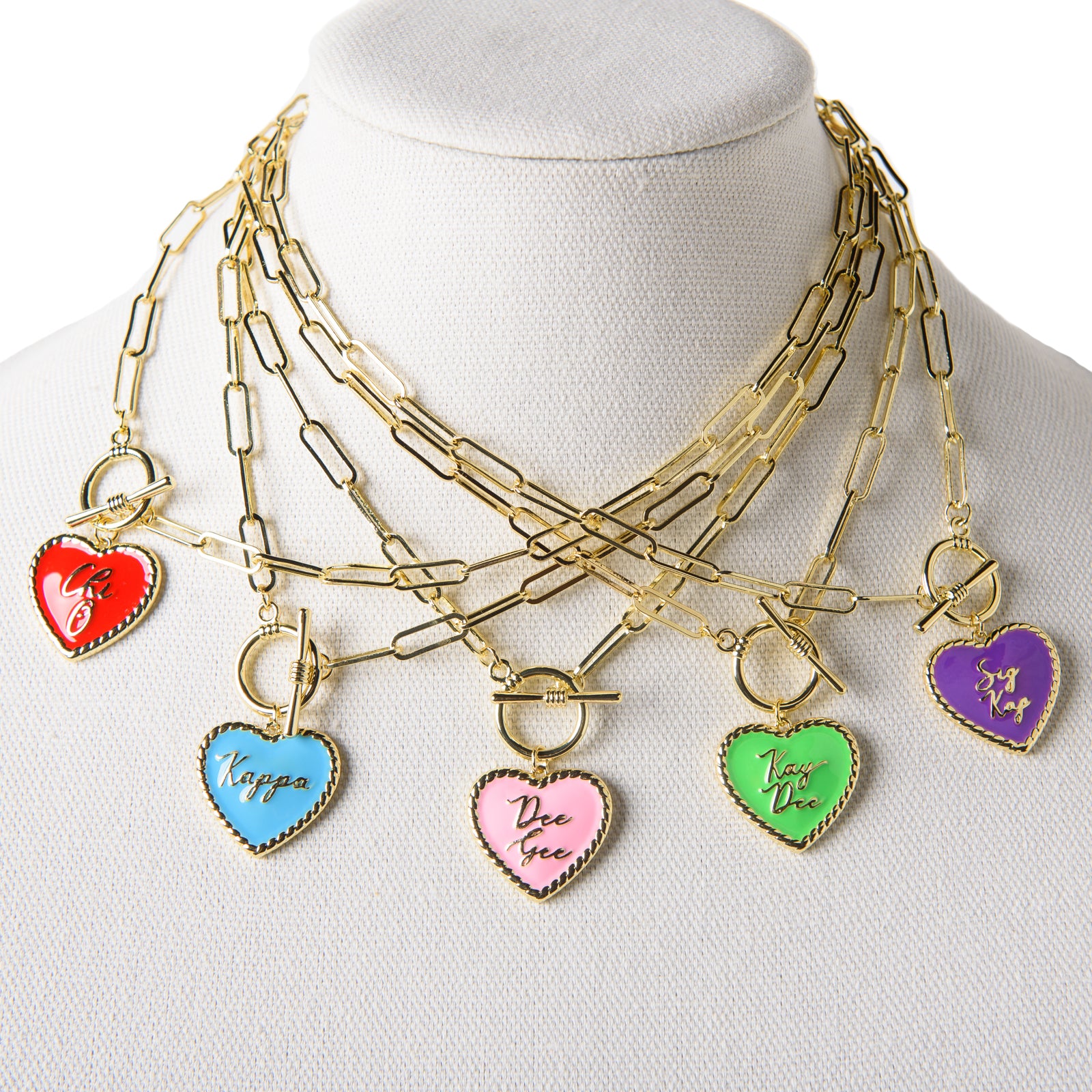 Sorority Enameled Heart Charm Necklace
