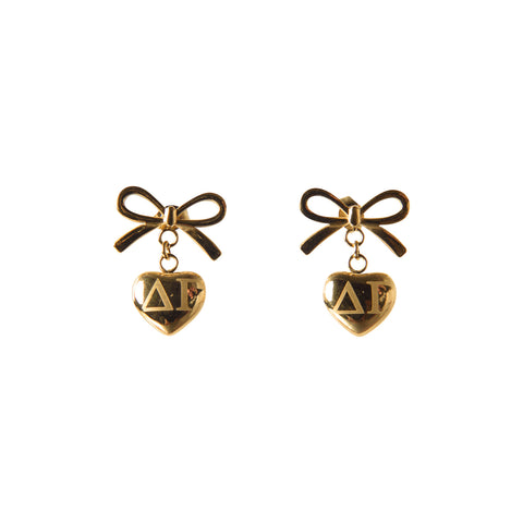 Delta Gamma Bow and Heart Earring