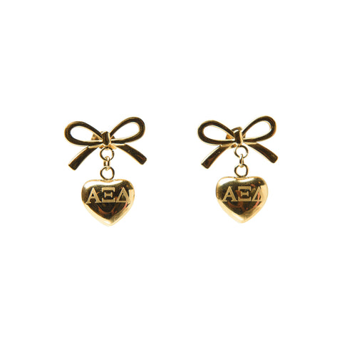 Alpha Xi Delta Bow and Heart Earring