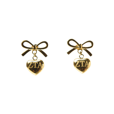 Zeta Tau Alpha Bow and Heart Earring