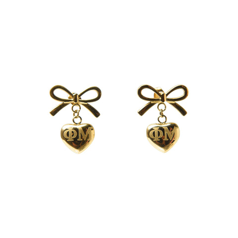 Phi Mu Bow and Heart Earring