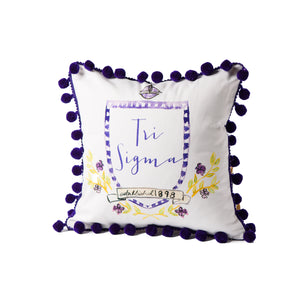 Tri-Sigma Pom Pom Pillow