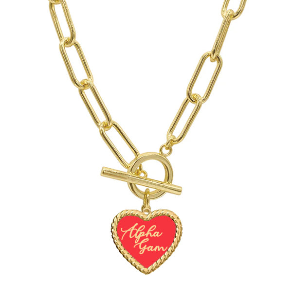 Sorority Enameled Heart Charm Necklace