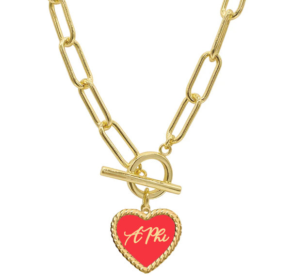 Sorority Enameled Heart Charm Necklace