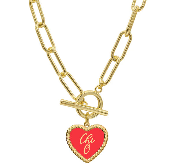 Sorority Enameled Heart Charm Necklace