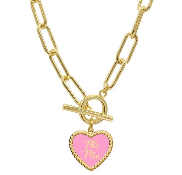 Sorority Enameled Heart Charm Necklace