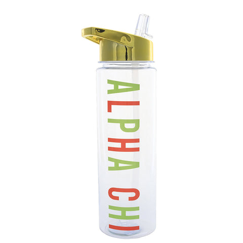Alpha Chi Omega Flip Top Water Bottle with Gold Lid