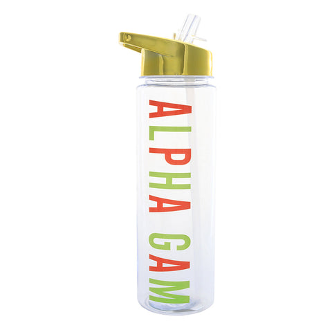 Alpha Gamma Delta Flip Top Water Bottle with Gold Lid