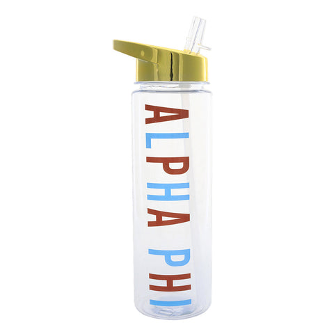Alpha Phi Flip Top Water Bottle with Gold Lid