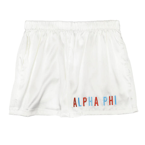Alpha Phi Embroidered Satin Short