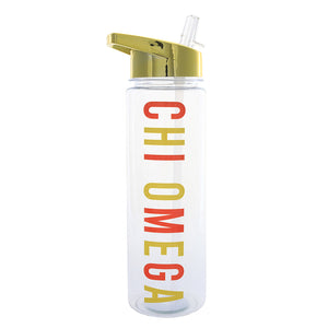Chi Omega Flip Top Water Bottle with Gold Lid