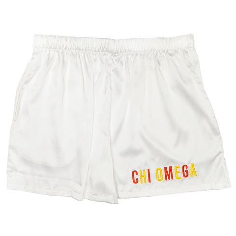 Chi Omega Embroidered Satin Short