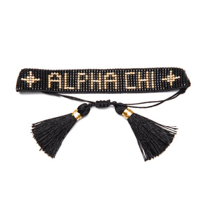 ALPHA CHI Black and Gold Metallic Beaded Bracelet