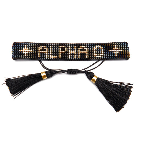 ALPHA O Black and Gold Metallic Beaded Bracelet