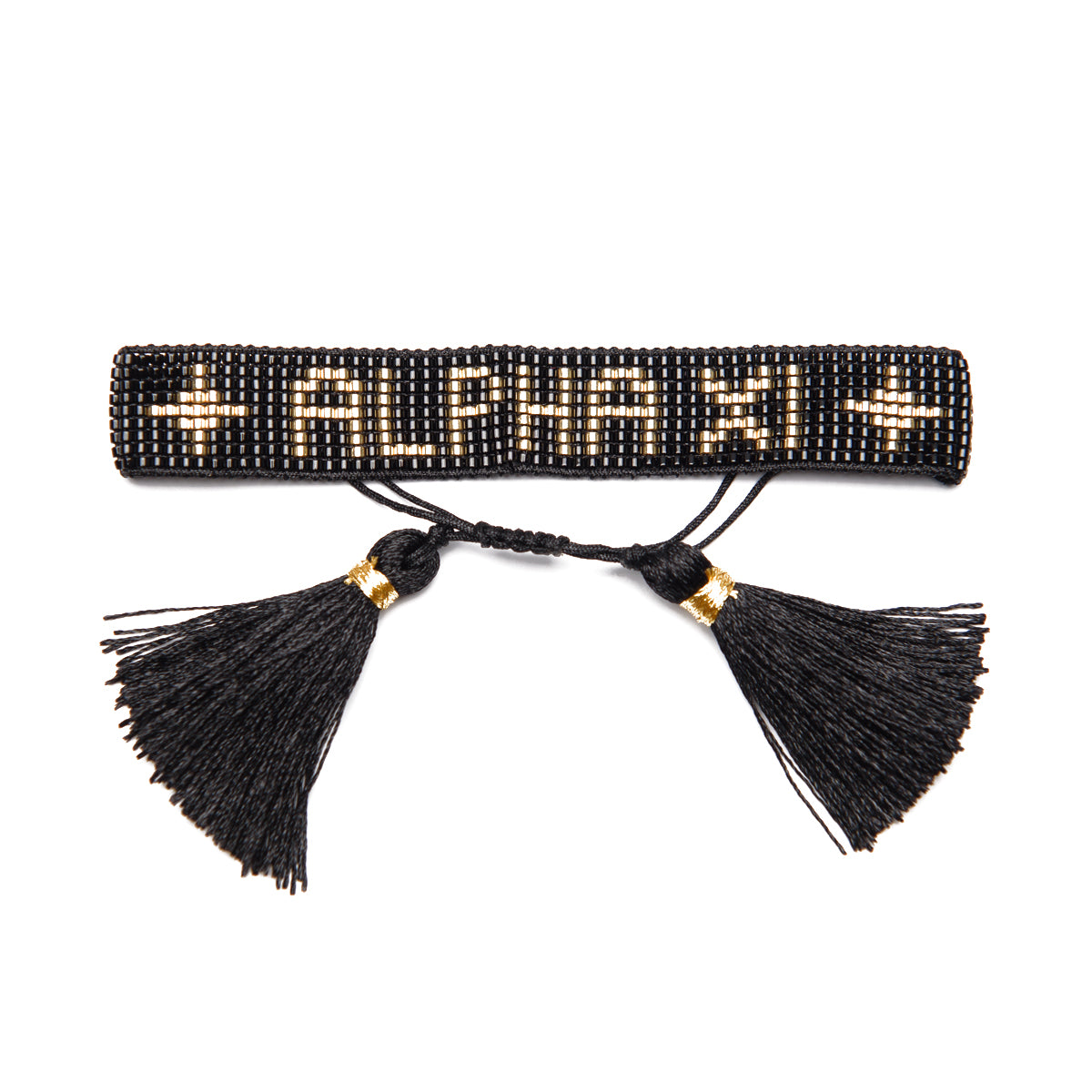 ALPHA XI Black and Gold Metallic Beaded Bracelet