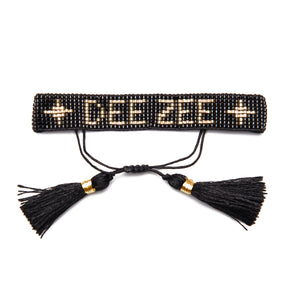 DEE ZEE Black and Gold Metallic Beaded Bracelet