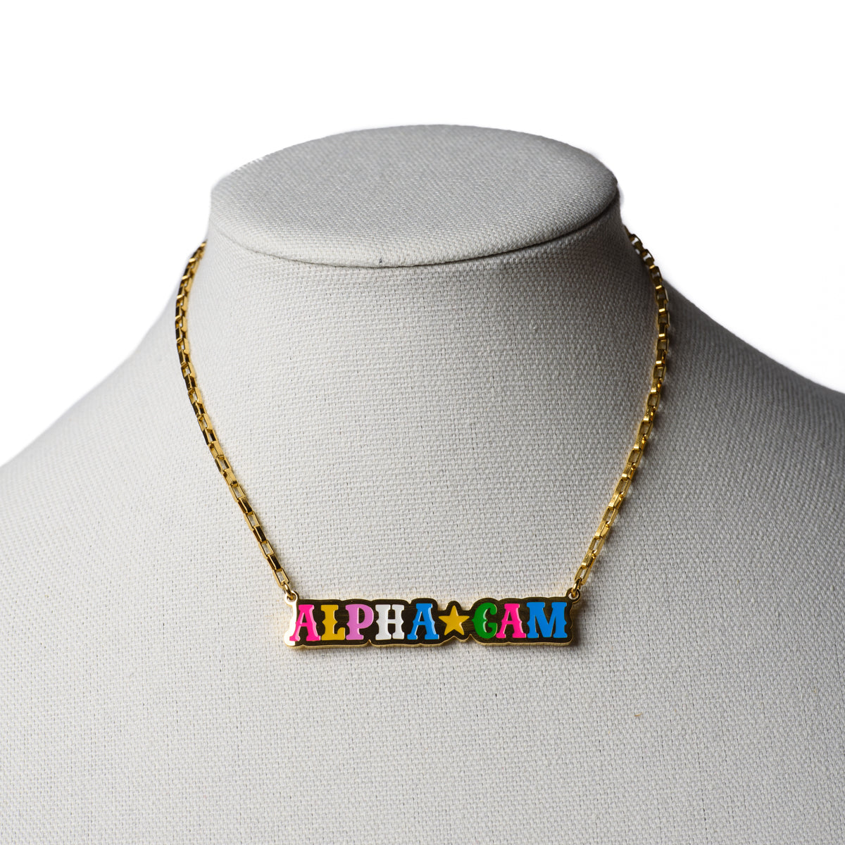 ALPHA GAM "Oh My Stars" Gold Box Chain Necklace