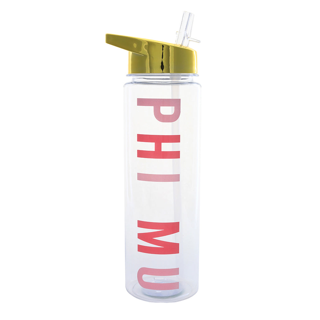 Phi Mu Flip Top Water Bottle with Gold Lid