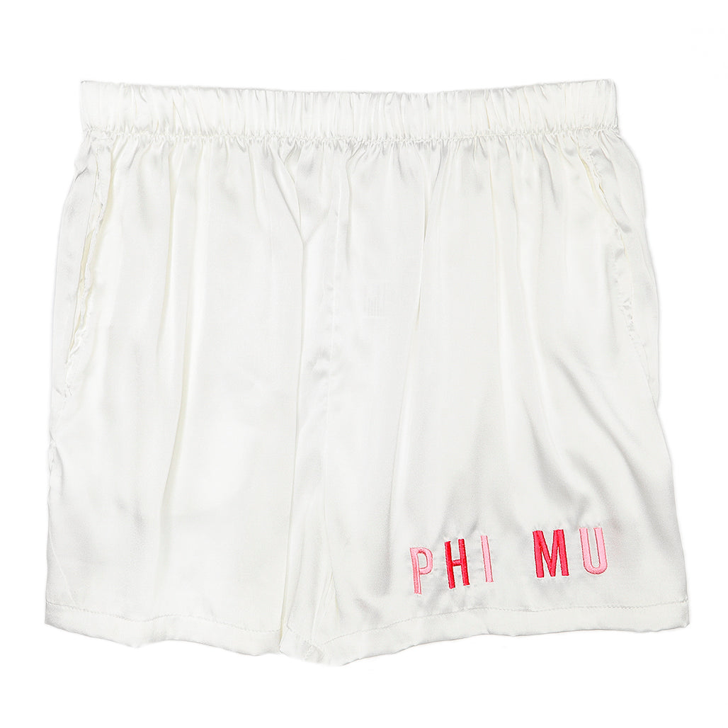 Phi Mu Embroidered Satin Short