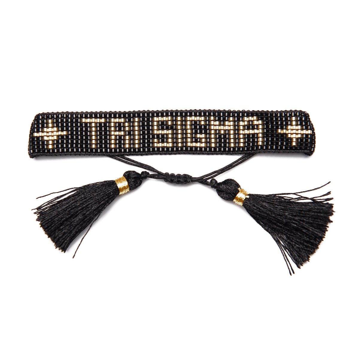 Black & Gold Metallic Beaded Bracelet with Tassel