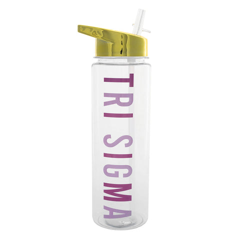 Tri-Sigma Flip Top Water Bottle with Gold Lid