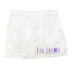 Tri-Sigma Embroidered Satin Short