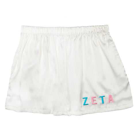 Zeta Tau Alpha Embroidered Satin Short