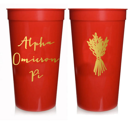 Alpha Omicron Pi Gold Metallic Printed Stadium Cup